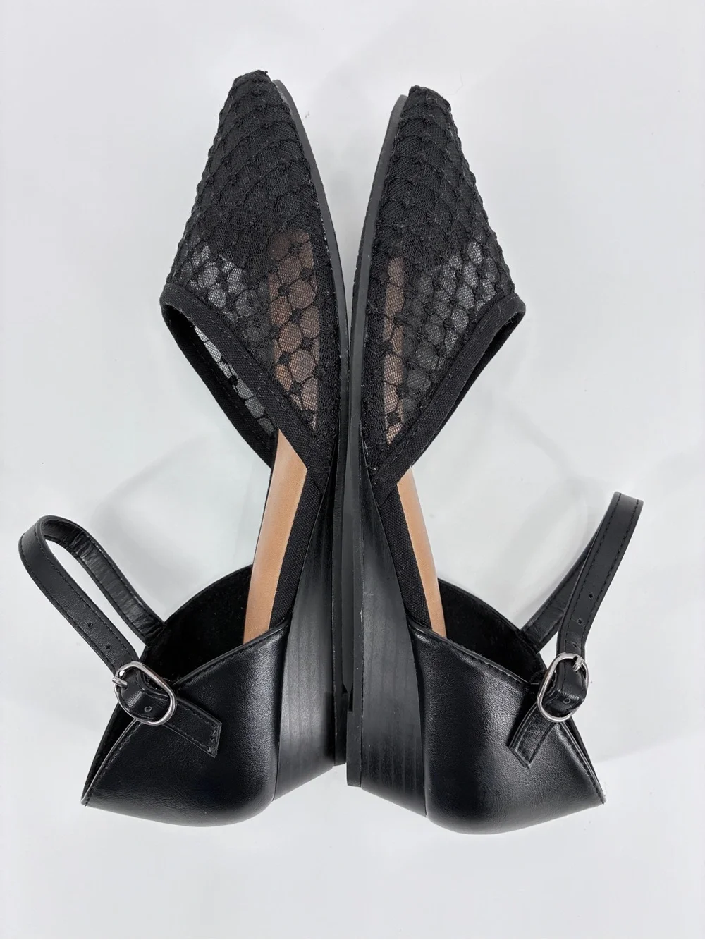 Seychelles Mavis Black Lace Mesh Wedge Heel Shoes Memory Foam Ballet 8 Wide